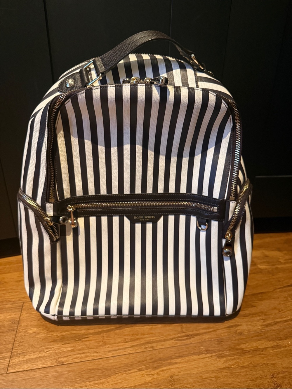 henri bendel Black & White Striped Backpack